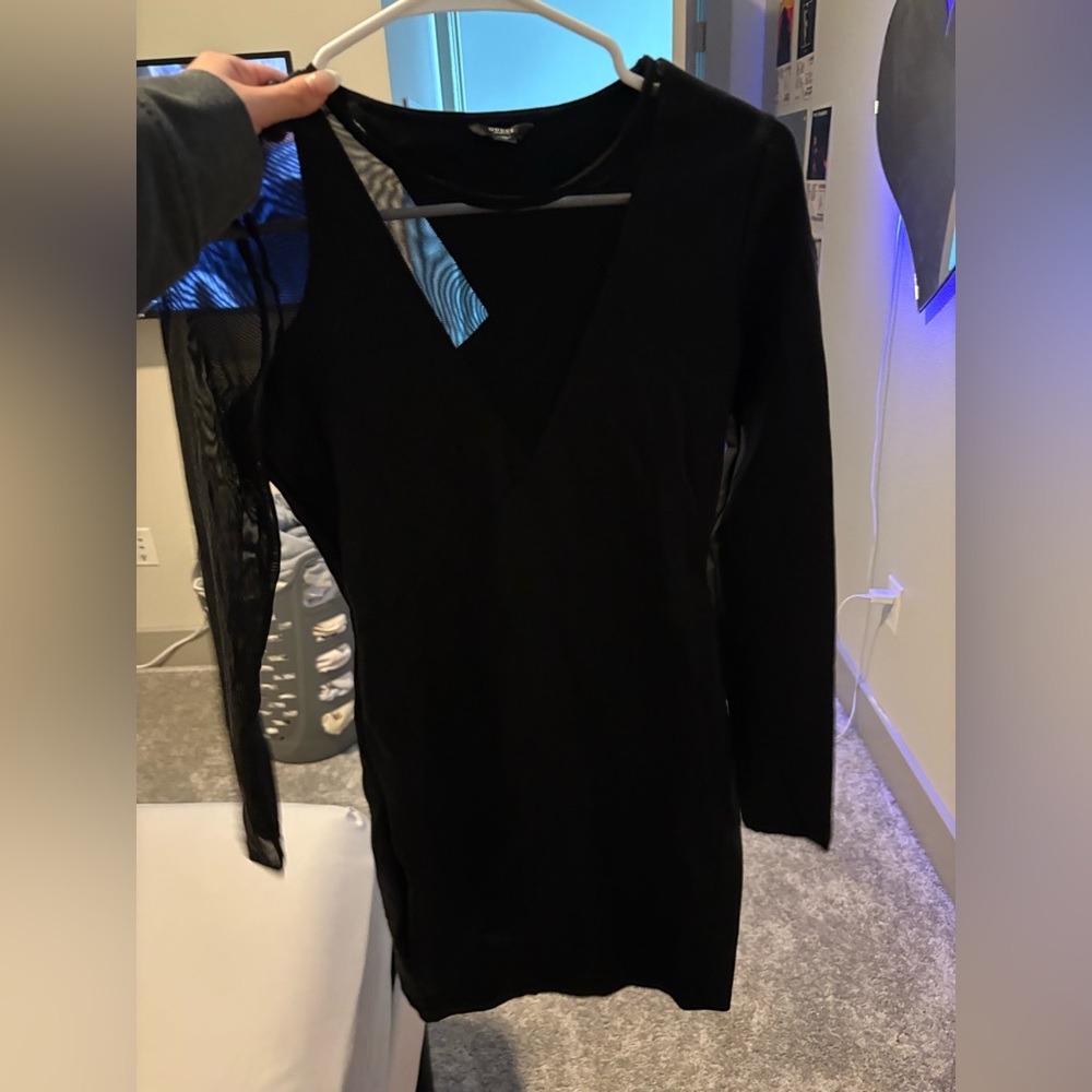 Guess Black V-Neck Bodycon Dress for Night Out